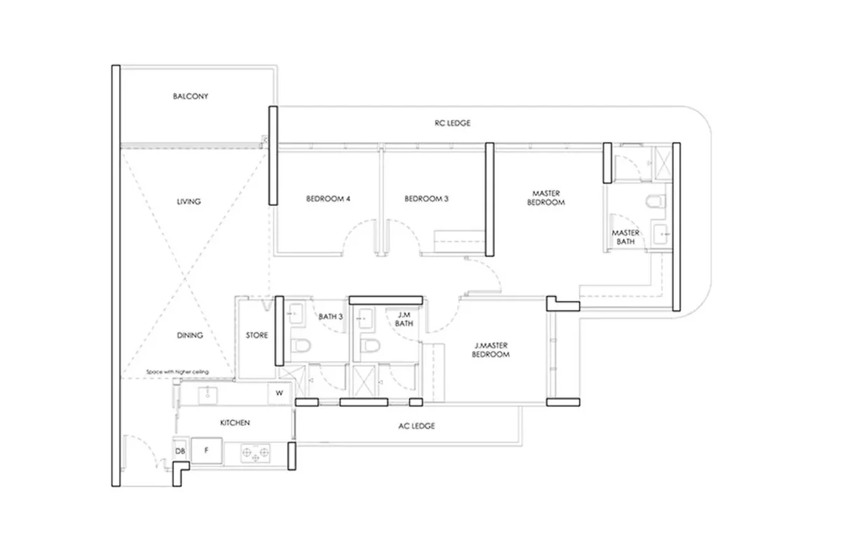 4-bedroom reference layout shown for reference — NOT a Springleaf Central Residences floor plan