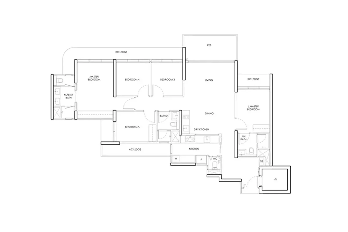 5-bedroom reference layout shown for reference — NOT a Springleaf Central Residences floor plan